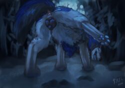 anatomically_correct anatomically_correct_genitalia anatomically_correct_vulva animal_genitalia animal_vulva anus ass blurred_background canid canine canine_genitalia canine_vulva canis el_kyze female feral frosty_(frosty_boyo) fur genitals grey_body grey_fur hi_res looking_at_viewer mammal open_mouth raised_leg raised_tail rear_view snow solo solo_focus tail under_view vulva wolf