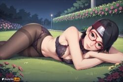 1girls ai_generated artist_name bare_arms bare_shoulders black_bra black_eyes black_hair black_panties black_pantyhose boruto:_naruto_next_generations bra breasts bush cleavage clothed crotch_seam female female_only flower forehead_protector glasses grass hi_res high-waist_pantyhose konohagakure_symbol lace lace-trimmed_bra lace-trimmed_panties lace_trim lamppost lips looking_at_viewer lying medium_breasts naruto naruto_(series) navel night night_sky on_side outdoors panties panties_under_pantyhose pantyhose parted_lips patreon_username pink_flower purple_bra red-framed_eyewear rule34lab sarada_uchiha short_hair sky smile solo star_\\\\\\\\\\\\\\\\(sky\\\\\\\\\\\\\\\\) starry_sky stomach thighband_pantyhose tree underwear underwear_only