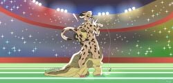 2025 aliasing anthro anus aseprite_(artwork) ass black_spots cel_shading cheetah clothing costume detailed_background digital_drawing_(artwork) digital_media_(artwork) dithering dyyrlysh felid feline female fur furry_wearing_fursuit fursuit genitals hi_res mammal markings mascot_costume night opie_(sleepysheepy17) outside pink_anus public public_exposure pussy raised_tail rear_view shaded solo spots spotted_body spotted_fur stadium standing surprised tail wardrobe_malfunction yellow_body yellow_eyes yellow_fur zipper zipper_pop