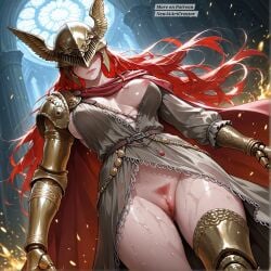 ai_generated breasts elden_ring exposed_breasts exposed_pussy fromsoftware helmet malenia_blade_of_miquella nude nude_female pussy red_hair sexy sexy_body sexy_pose wet wet_body wet_clothes wet_clothing wet_hair wet_pussy wet_skin