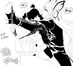 1boy 1girls alien_girl carrying_partner carrying_position cyrano female holding_partner king_of_fighters king_of_fighters_maximum_impact luise_meyrink male psycho_soldier sie_kensou snk vaginal_penetration vaginal_sex white_hair