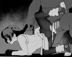 1boy 1girls art_of_fighting brown_hair cyrano female holding_legs king_of_fighters male shoes sneakers snk torn_clothes torn_pants vaginal_penetration vaginal_sex yuri_sakazaki