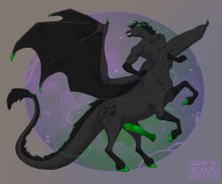 2025 5_fingers araivis-edelveys balls black_body black_fur black_male black_tail black_wings claws clenched_teeth digital_media_(artwork) dragon dragon_taur equid equid_taur equine equine_taur erection finger_claws fingers fur genitals green_eyes green_horn hooves horn horse horse_taur hybrid knot knotted_penis looking_back male mammal mammal_taur mythological_creature mythological_scalie mythology navel penis scalie solo tail taur teeth wings