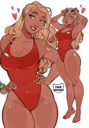 1girls athletic athletic_female big_breasts biracial blonde blonde_female blonde_hair blonde_hair_female brown_skin brown_skinned_female caucasian caucasian_female clothing curvaceous curvaceous_female curvy_female dark_skin eyewear_on_head female fit fit_female gal green_eyes hawaiian heart_symbol human kamii_momoru lifeguard lifeguard_(lilo_and_stitch) lilo_and_stitch long_hair olive_skin olive_skinned_female one-piece_swimsuit solo solo_female sunglasses swimsuit swimwear tan-skinned_female tan_skin thick thick_ass thick_lips very_tall very_tall_female wristwear