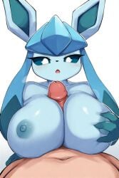 ai_generated big_breasts boobjob breasts eeveelution female female_focus furry game_freak glaceon human ice nintendo paizuri penis pokemon pokemon_(species) pokephilia titjob