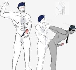 2boys abs anal_sex artist_request balls bara beefy biceps big_ass blue_hair blush boner chance_(forsaken) cock_in_ass cum flexing foreskin forsaken_(roblox) gay gay_sex guest_(roblox) guest_1337_(forsaken) hard_cock male male_only muscular nipples nude penis pubic_hair roblox roblox_game robloxian source_request sweating uncircumcised