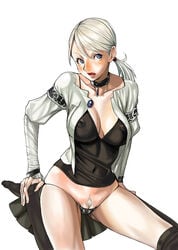 1girls blonde_hair blouse blue_eyes blush breasts brooch cameltoe choker cleavage cleavage_cutout collar demento dress erect_nipples fiona_belli hair_tie haunting_ground jewelry large_breasts lipstick lowleg lowleg_panties makeup micro_panties miniskirt navel ohshima_ryo ooshima_ryou open_clothes open_shirt panties ponytail pubic_hair pussy see-through sheer shirt silver_hair sitting skirt thighhighs tied_hair uncensored underwear white_background white_hair