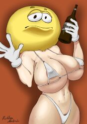 1girls alternate_breast_size beer beer_bottle bikini breasts digital_drawing_(artwork) digital_media_(artwork) female female_focus female_only gloves half_dressed half_naked light-skinned_female light_skin mask masked masked_female meme meme_reference navel nipples_visible_through_clothing oc original original_character pinup simple_background sweat sweatdrop sweaty tag_me v_shape_bikini voluptuous voluptuous_female white_bikini white_gloves yellow_mask