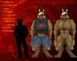 5:4 abs absurd_res anon anthro biceps big_breasts blonde_hair bottomwear breasts claws clothing colored_nails colored_toenails doom_(series) duo feet female glare glaring glaring_at_viewer hair hare hi_res huge_breasts human humanoid id_software jewelry lagomorph larger_female leporid m4n male male/female mammal microsoft model_sheet muscular muscular_female muscular_male muscular_thighs nails necklace neutral_expression rabbit shirt shorts size_difference sleeveless_shirt smaller_male t-shirt toenails toes topwear torn_bottomwear torn_clothing torn_shirt torn_topwear yellow_eyes yellow_sclera