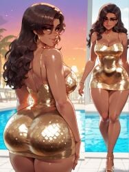 1girls ai_generated ass big_ass big_breasts breasts difuxer dress female female_only grand_theft_auto grand_theft_auto_vi large_ass large_breasts looking_at_viewer looking_back lucia_(gta) lucia_caminos tan_body tan_skin thick_thighs thighs tight_clothing wide_hips