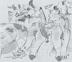 2025 animal_genitalia animal_penis anthro anthro_on_anthro antlers anus big_penis blush deer dominant dominant_male dragon dragon_wings duo english_text equine_genitalia equine_penis fellatio female genital_slit genitals greyscale gynomorph gynomorph/male halftone hi_res hooves horn huge_cock humanoid_genitalia humanoid_penis hybrid_genitalia hybrid_penis intersex intersex/male knot knotted_penis male male/female mammal monochrome mythological_creature mythological_scalie mythology oral penile penis penis_size_difference scalie sex shizumoh small_penis spread_anus spreading surprise tail text wings