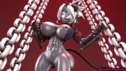 1girls 3d abs areolae big_areola big_breasts big_nipples breasts chains claws demon demon_girl demon_horns demon_tail fangs female female_focus female_only gamerfanatic64_(artist) grey_body grey_skin helltaker hi_res horns jacket judgement_(helltaker) looking_at_viewer muscular naked nipples nude pose red_background seductive self_upload sfm shiny_skin smile smiling smiling_at_viewer source_filmmaker tail thick thick_thighs thighs video_games watermark white_eyes white_hair