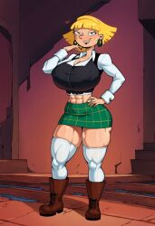 1girls abs ai_generated bangs blonde_hair blunt_bangs boots civitai fbomb272 female female_only hey_arnold! light-skinned_female light_skin long_socks muscular muscular_female muscular_thighs nickelodeon olga_pataki short_hair skirt