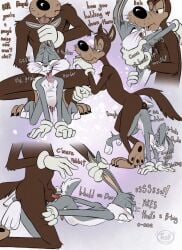2025 absurd_res anthro anthro_on_anthro anthro_penetrated anthro_penetrating anthro_penetrating_anthro blush brown_body brown_fur buckteeth bugs_bunny canid canine canis dialogue duo english_text fellatio fur genitals grey_body grey_fur hi_res knot_hanging knotting lagomorph leporid looking_pleasured looney_tunes male male/male male_penetrated male_penetrating male_penetrating_male mammal open_mouth oral oral_penetration penetration penile penis rabbit sex teeth text tongue tongue_out tush_(artist) warner_brothers wolf