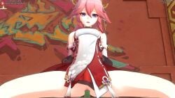 3d 3d_(artwork) darkbahamuth dildo dildo_in_pussy female female_only genshin_impact petite riding_dildo teenage_girl teenager toony yae_miko young