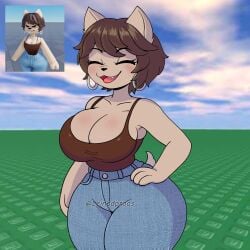 1girls 2025 3d_background animal_ears animal_tail baseplate big_ass big_breasts big_butt big_thighs big_titties breasts brown_hair cleavage closed_eyes clothed clothing curvaceous curvaceous_female curvaceous_figure curvy curvy_figure curvy_hips female female_focus female_only front_view furry furry_female furry_only leinadproas looking_at_viewer open_mouth original_character reference_image roblox roblox_avatar roblox_background robloxian short_hair smiling thick_thighs thighs voluptuous watermark