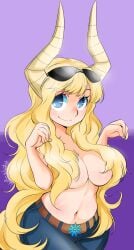1girls 2010s 2019 2d 2d_(artwork) artist_name big_breasts bleatinghartist blonde_female blonde_hair blonde_hair blue_eyes blue_jeans boku_no_hero_academia breasts cleavage clothes clothing color colored denim denim_jeans digital_art digital_media_(artwork) eyewear eyewear_on_head female female_focus female_only front_view glasses glasses_on_head hair hair_covering_breasts hi_res highres horn horns horse_girl jeans light-skinned_female light_skin long_hair looking_at_viewer my_hero_academia navel pony purple_background short_female shounen_jump smiling smiling_at_viewer solo solo_female solo_focus thick_thighs thighs tsunotori_pony two-tone_background wide_hips