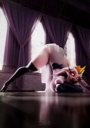 1girls 3d anthro arms_crossed ass ass_up big_ass bird bird_girl black_thighhighs clothing crown dress female female_only headwear helluva_boss jack-o_pose legwear mature mature_female mature_woman milf mother pelvic_curtain pose posing red_sclera solo solo_female stella_(helluva_boss) thighhighs thighs white_body white_dress white_eyes white_skin zuse_(artist)