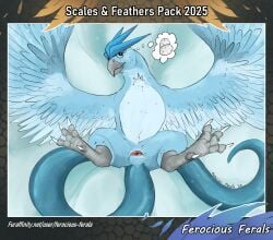 2025 absurd_res animal_genitalia articuno ass avian beak blue_body blue_eyes claws cloaca egg eyelashes feathered_wings feathers feet female feral ferocious_ferals generation_1_pokemon genitals hi_res horizontal_cloaca legendary_pokemon looking_at_viewer lying mouth_closed nintendo on_back pokemon pokemon_(species) presenting presenting_cloaca presenting_hindquarters signature simple_background solo spread_legs spread_wings spreading tail talons text thought_bubble toes url wings