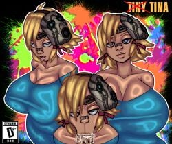 :>= aged_up alternate_breast_size big_breasts blonde_hair blowjob blue_eyes borderlands borderlands_2 breasts cleavage clothed_sex dress dynamik808 fellatio hair_ornament huge_breasts large_breasts png pov pov_eye_contact short_hair smile tiny_tina wide_hips