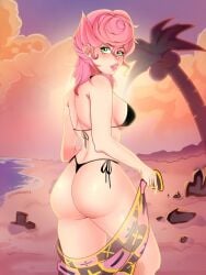 beach big_ass big_breasts big_butt big_thighs bikini clothing curvaceous curvaceous_female curvaceous_figure curvy curvy_figure curvy_hips female female_focus female_only jojo's_bizarre_adventure looking_at_viewer pink_hair short_hair trish_una yawuarts