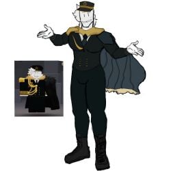 1boy black_eyes boots candid fully_clothed gay grey_hair grey_skin hair_tuft looking_at_viewer male mid_res muscular muscular_male navy_uniform oc original original_character pecs reference_image roblox roblox_avatar robloxian self_upload sexy sfw sfw_version solo solo_male strong_male swirlfish swirlfish_(artist) teeth_visible uniform work_clothing