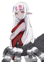 arachne arachnid arachnid_humanoid arachnid_taur busujimabibi china_dress chinese_clothes crossed_arms drider fangs fangs_out grey_body grey_skin indie_virtual_youtuber indie_vtuber long_hair looking_at_viewer multi_eye pointed_ears pointy_ears qipao sleeveless sleeveless_dress small_breasts spider spider_girl spider_humanoid spider_taur ssrfex tarantula tarantula_girl tarantula_taur virtual_youtuber vtuber vtuberfanart white_hair