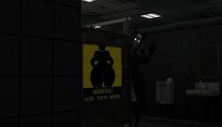 big_breasts caution_sign looking_at_viewer mal0 public_nudity public_restroom scp-1471 scp-1471-a thick_thighs tongue tongue_out vrchat