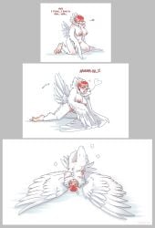 2019 absurd_res anthro areola artist_name biped blonde_highlights border breasts breath closed_eyes colored comic dialogue dripping_pussy english_text feathered_wings feathers feet female fluffy front_view genitals grey_border growth hair harpie heart_symbol hi_res highlights_(coloring) kneeling kyla_thompson looking_at_viewer looking_pleasured lying lying_on_ground nipples non-mammal_breasts non-mammal_hair non-mammal_nipples non-mammal_pussy nude on_back on_ground open_mouth pussy red_hair sequence shaded simple_background sitting sitting_on_ground solo species_transformation spread_legs spread_wings spreading strawberrytfs tail tail_growth talons text three-quarter_view toes transformation transformation_sequence white_background white_body white_feathers winged_arms wings