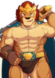 1boy 2020s 2024 bara bulge fur furry furry_only laval_(legends_of_chima) legends_of_chima lego male male_only muscular nipples orangetaming simple_background solo tagme white_background