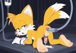 1boy aged_up ai_generated anal anal_sex anthro ass blue_eyes blush canine cum cumming cumming_from_anal_sex dildo dildo_in_ass ejaculation ejaculation_while_penetrated feet fox gay half-closed_eyes looking_at_viewer looking_back_at_viewer male miles_prower milking milking_machine moaning_in_pleasure mobian_(species) multiple_orgasms on_all_fours penis penis_milking penis_milking_machine sonic_(series) sonic_the_hedgehog_(series) tails tails_the_fox