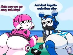 2girls android beach huge_ass mya_(dorahden) robot_girl tiwi