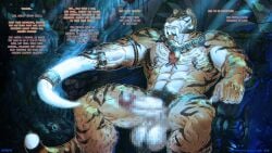 1boy accessory ancient angry anthro asian_mythology ball_tuft balls bare_chest beard bearded bengal_tiger big_balls big_muscles big_penis blade_arm bodily_fluids body_hair bone chair character_redesign chest_fur chest_gem chest_hair claws collar concept_art cult cultist dark deity disproportionate_genitalia dominant ear_chain ear_piercing ear_ring english_text erect_nipples facial_hair fangs felid finger_claws furniture furry_balls fuzzy_balls ganesha gem genitals glowing glowing_eyes hair harem_jewelry hi_res hindu_mythology hinduism hotsatyr huge_muscles humanoid_genitalia humanoid_penis india jewelry larger_anthro larger_male light light_beam long_hair male male_only mammal missing_arm mohawk moonbeam moonlight moss mowgli_(film) muscular muscular_anthro muscular_male mythology nipple_piercing nipple_ring nipples on_chair pantherine patreon penile penis piercing plant pubes religion ring ring_(jewelry) ring_piercing ruins sabertooth_(anatomy) saggy_balls shere_khan sitting sitting_on_chair size_difference skull solo tail tail_tuft teeth temple text the_jungle_book throne throne_room tiger tribal tuft tusks veiny_arms villains white_tail_tuft