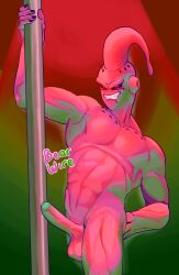 absurd_res alien alien_humanoid balls bearwire08 breasts digital_media_(artwork) dragon_ball dragon_ball_z erection genitals hi_res humanoid majin majin_buu male male/male muscular not_furry nude penis pink_body simple_background solo super_buu tail