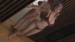 1girls alluring bare_legs big_breasts bra cleavage dead_or_alive dead_or_alive_xtreme_venus_vacation elise_(doa) fede1407 female lingerie mirror panties pin_up pink_eyes reflection tecmo underwear