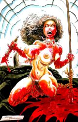 1girls 2013 basement_comics big_breasts bikini_aside bikini_bottom_undone bikini_bottom_untied bikini_top_undone bikini_top_untied blood breasts cavewoman cavewoman_(series) closed_eyes covered_in_blood crouching crouching_female dinosaur femael female hairy_pussy knife leopard_print_bikini light-skinned_female light_skin meriem_cooper muscular muscular_female naked naked_female necklace nipples nude nude_female pin_up pinup pubic_hair pussy rob_durham screaming spear untied_bikini