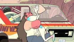 accurate_art_style breasts breasts_out cartoon_network gem_(species) gem_on_forehead greg_universe hugging otakusedits pearl_(steven_universe) screenshot screenshot_edit steven_universe van