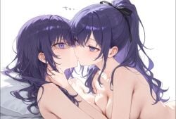 2girls ai_generated asahina_mafuyu asahina_mafuyu's_mother breast_press daughter female incest kissing mother mother_and_daughter naked nude project_sekai purple_eyes purple_hair yuri