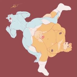 1:1 anal anal_sex animated anthro areola ass back_muscles balls biceps blue_body blue_fur brown_areola brown_nipples canid canine clothing duo erection eyebrows footwear fur genitals hi_res kakron_(artist) looking_pleasured male male/male male_only mammal musclegut muscular muscular_male nipples nude nude_anthro nude_male orange_body orange_fur overweight pecs penetration penile penile_penetration penis_in_ass quads scar sex short_playtime size_difference socks species_request spread_butt spreading tan_body tan_fur thick_eyebrows trapezius white_body white_clothing white_footwear white_fur white_socks