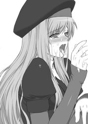 caren_ortensia cum fate/hollow_ataraxia fate/stay_night fate_(series) hat long_hair monochrome shichimenchou tears tongue