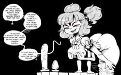 5_eyes big_ass big_breasts buttplug clothing dialogue dildo english_text female grabbing_own_breast looking_at_viewer medium_buttplug monster_girl muffet ravchka selling sex_toy speech_bubble spider spider_girl spider_web talking_to_viewer thick_thighs undertale undertale_(series)