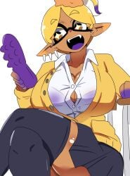 1girls bra_visible_through_clothes chicken_rib dark-skinned_female digital_media_(artwork) female female_focus female_only frye_(splatoon) frye_onaga inkling nintendo splatoon splatoon_(series) splatoon_3 uniform