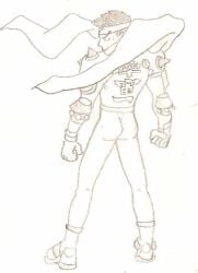 00s 1boy 2007 ass brockyaoi capcom cyberbots jin_saotome male male_only monochrome scarf solo tagme traditional_media video_games