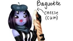5_eyes baguette beret blush cum cum_on_food fangs female french_muffet litdeath mole monster_girl muffet solo spider_girl undertale undertale_(series)