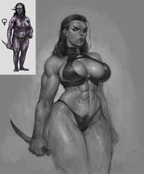 abs big_breasts bottom_heavy breasts bush curvaceous curvaceous_female curvaceous_figure curvy curvy_body curvy_female curvy_figure curvy_hips digital_painting_(artwork) fantasy female female_only female_pubic_hair greyscale hourglass_figure hourglass_figured_female justsomenoob large_breasts muscular muscular_arms muscular_female muscular_legs muscular_thighs nipples no_visible_genitalia nonsexual nonsexual_nudity nose_ring pinup pubes pubic_hair pubic_stubble six_pack solo solo_female solo_focus tasteful_nudity toned toned_female veiny_muscles wide_hips