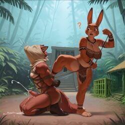 1boy 1girls ai_generated anthro bondage bunny cum duo female female_domination fox furry latentspaceman male penis