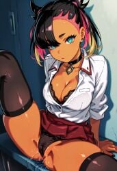 1girls ai_generated black_nails civitai cleft_of_venus creatures_(company) dark-skinned_female dark_skin dark_skinned_female female female_focus female_only gal game_freak grool gyaru gyaru_gal hylian_r34 kuro_gyaru leaking leaking_pussy leaking_pussy_juice looking_at_viewer marnie_(pokemon) nail_polish nintendo pokemon pokemon_trainer pussy_juice pussy_juice_leaking pussy_visible_through_clothes pussy_visible_through_panties tagme tan_body tan_skin wet wet_pussy
