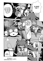 absurd_res anal anal_sex angel_island animal_genitalia animal_penis blush blush_lines clothed clothing codyf0xx comic echidna echidna_penis english_text erection eulipotyphlan footwear forest genitals greyscale hedgehog hi_res knuckles_the_echidna lube lube_bottle male male/male mammal manga_style monochrome monotreme partially_clothed penetration penile penile_penetration penis penis_in_ass plant sega sex shoes sonic_(series) sonic_the_hedgehog sonic_the_hedgehog_(series) speech_bubble text tree