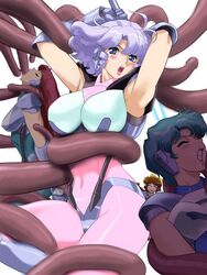 2008 4girls armpits blue_eyes blue_hair blush bodysuit braid breasts brown_hair clenched_teeth closed_eyes clothing creamy_mami crossover curvaceous defeated detached_sleeves drill_hair fellatio female forced_oral fumizuki_hajime hanging_breasts human large_breasts lavender_hair long_hair looking_at_viewer magical_angel_creamy_mami magical_emi magical_fairy_persia magical_girl magical_idol_pastel_yumi magical_star_magical_emi mai_kazuki multiple_crossover multiple_girls open_mouth oral pale-skinned_female pale_skin panties persia_hayami pink_lipstick purple_hair rape red_hair restrained short_hair skin_tight solo_focus tentacle tentacle_rape thick_thighs underwear white_background white_skin wide_hips yumi_hanazono yuu_morisawa