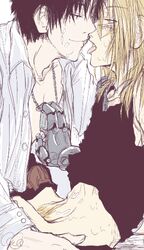 2boys blush cum edward_elric fullmetal_alchemist multiple_boys roy_mustang tongue yaoi